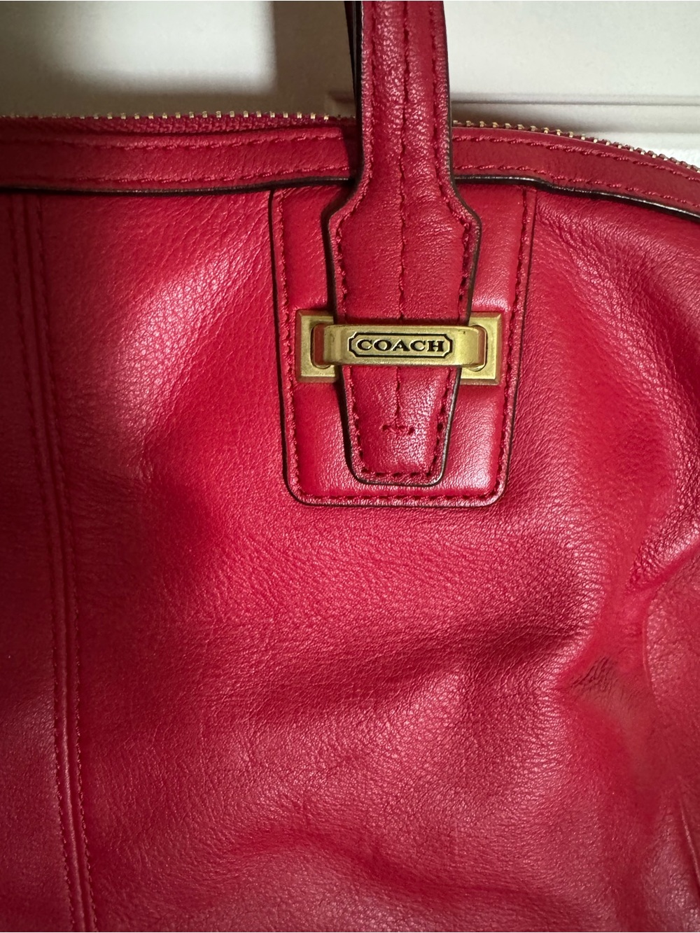 Coach Red Leather Top-Handle Satchel with Gold-Tone Accents - Picture 3 of 8